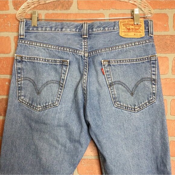 Levis 505 Mens Regular Fit Jeans W33 L30 100% Cotton Denim Blue Classic - Picture 1 of 8